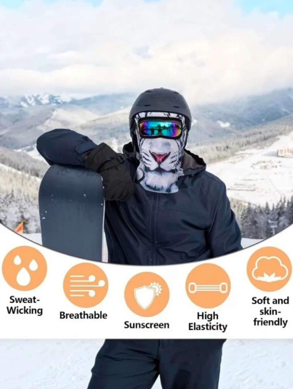 White Tiger Print Full-Face Balaclava Mask NIP!